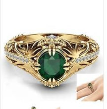Load image into Gallery viewer, Rare grandmother green 14k rose gold diamond engagement ring size6 10